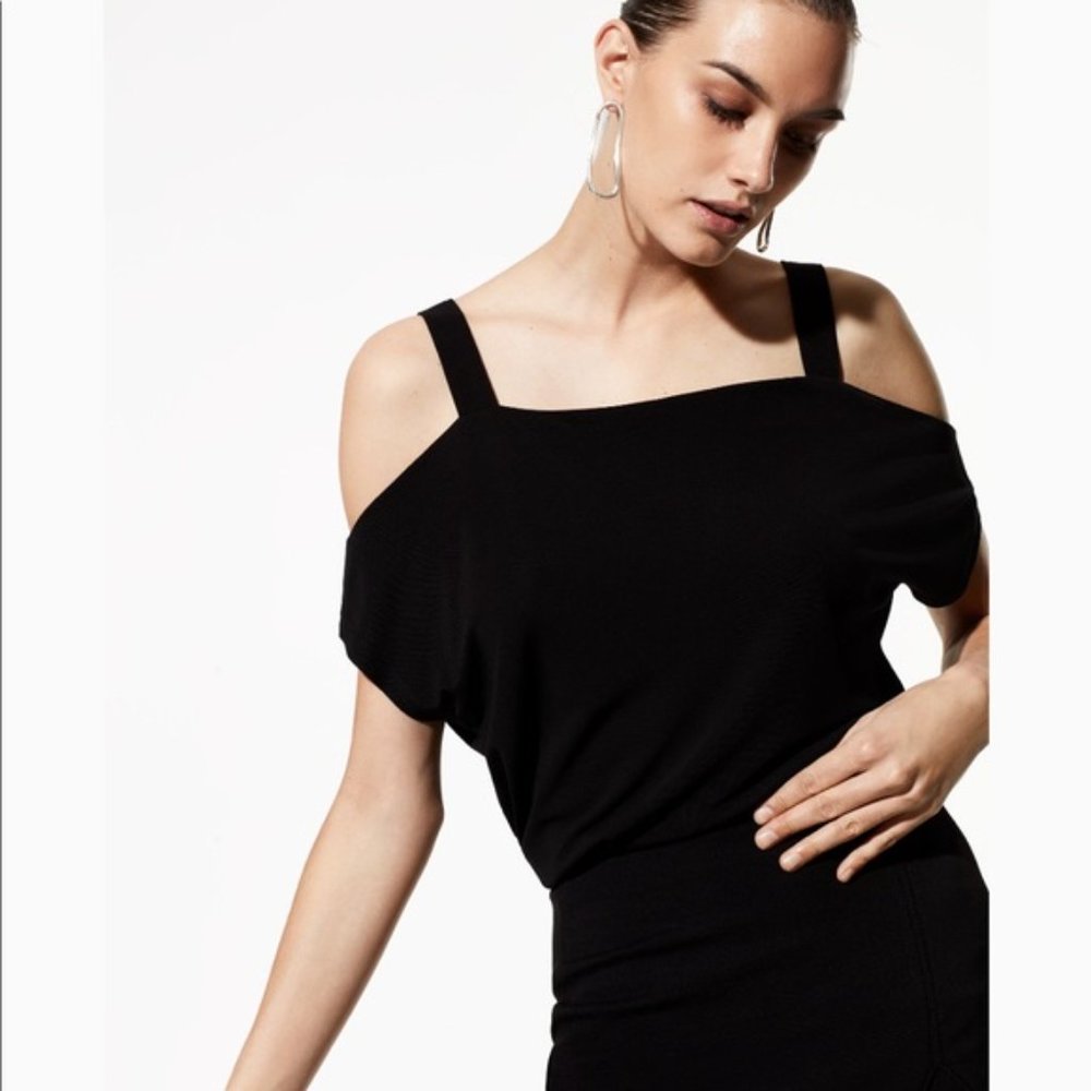 Aritzia Babaton Adelard Cold Shoulder Black Blouse